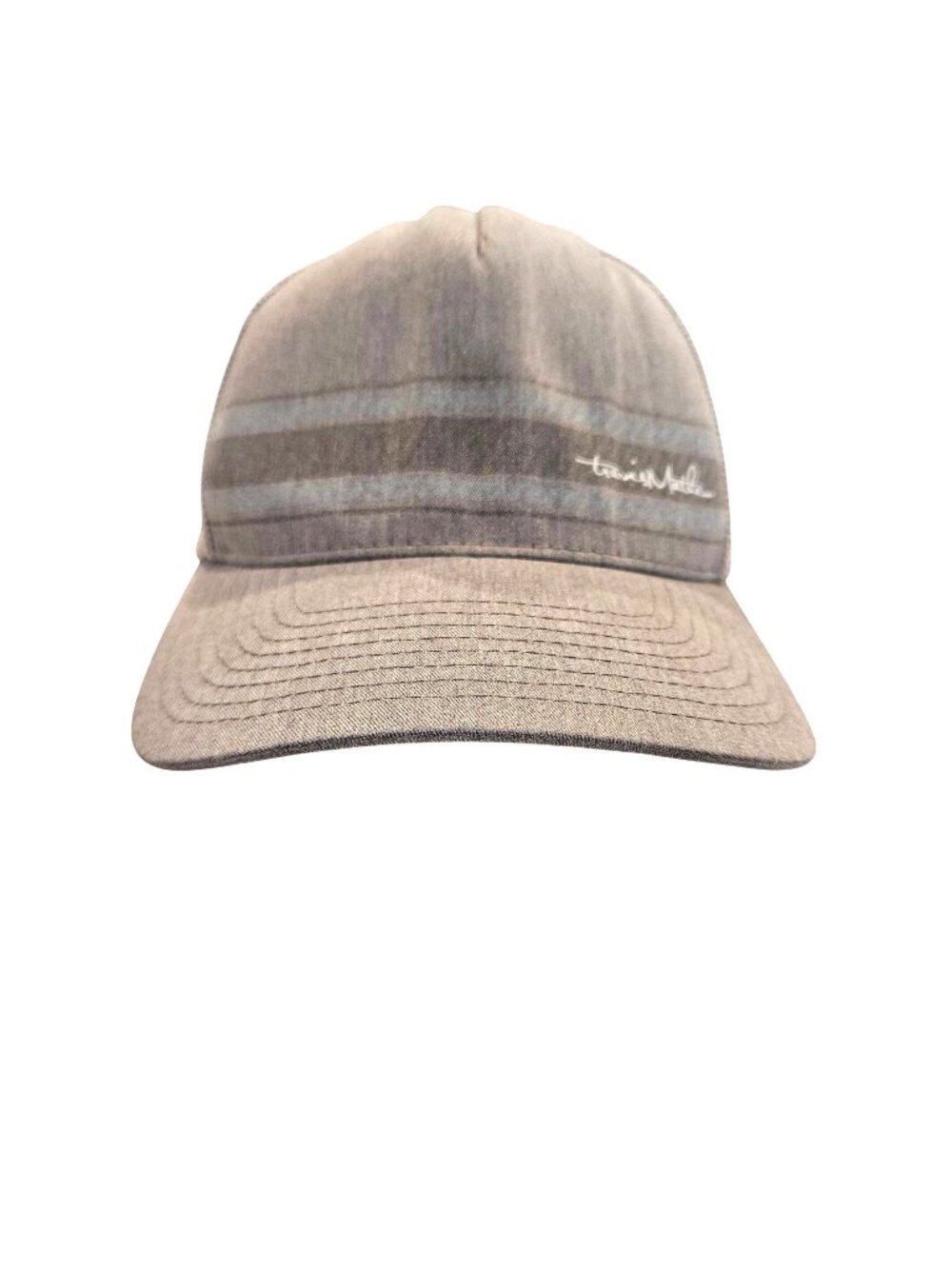 Travis Mathew Flexfit 110 Heather Gray Blue stripes Mesh Snapback Hat Adjustable
